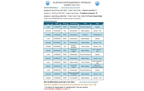 Planning de reprise 2026-2027