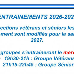 Modification des creneaux d'entrainement séniors et vétérans